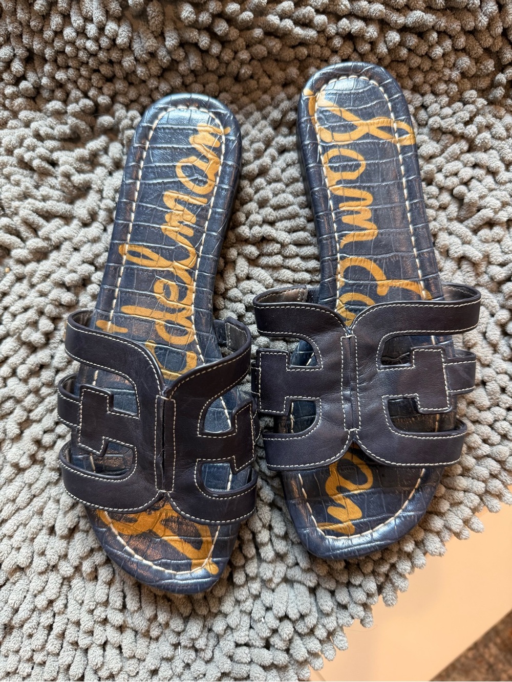 Sam Edelman - Navy Blue Slide Sandals with Cutout Straps